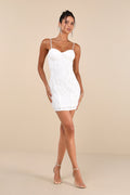 Aglow with Love Ivory Mesh Sequin Bustier Bodycon Mini Dress
