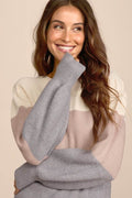 Open Book Cream Color Block Balloon Sleeve Sweater
