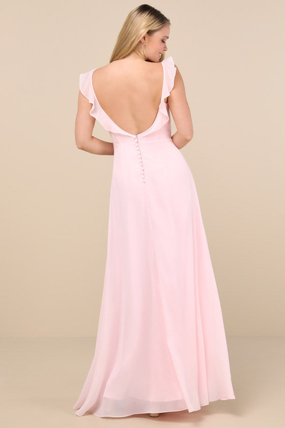 Dreamy Admiration Light Pink Ruffled Maxi Dress