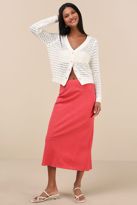 Breezy Attitude Ivory Loose Knit Button-Up Cardigan Sweater