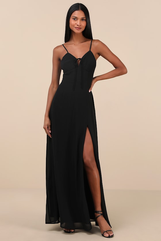 Marveled Beauty Black Sleeveless Tie-Front Maxi Dress