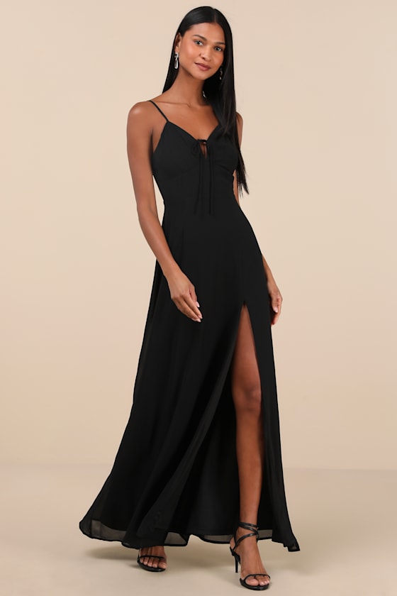 Marveled Beauty Black Sleeveless Tie-Front Maxi Dress