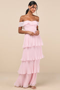 Always Remarkable Pink Pleated Off-the-Shoulder Maxi Dress