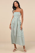 Exceptionally Pristine Green and Cream Striped Cutout Midi Dress