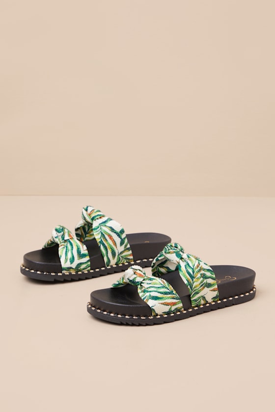 Caralyna Green Multi Rhinestone Slide Sandals