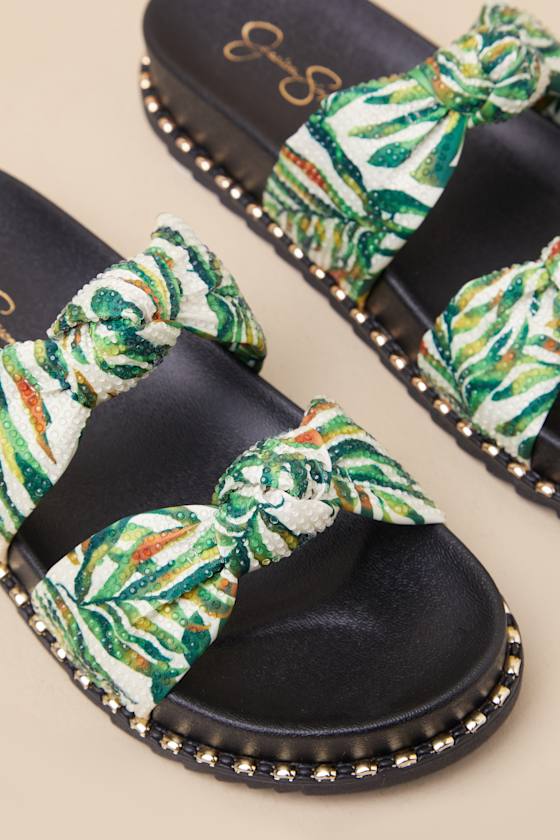 Caralyna Green Multi Rhinestone Slide Sandals