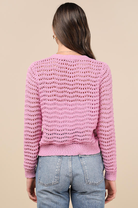 Breezy Attitude Pink Loose Knit Button-Up Cardigan Sweater