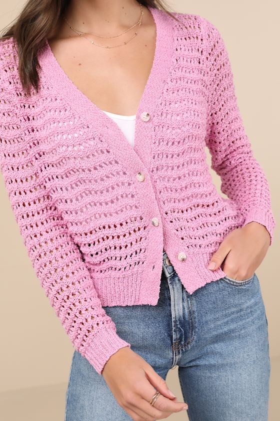 Breezy Attitude Pink Loose Knit Button-Up Cardigan Sweater