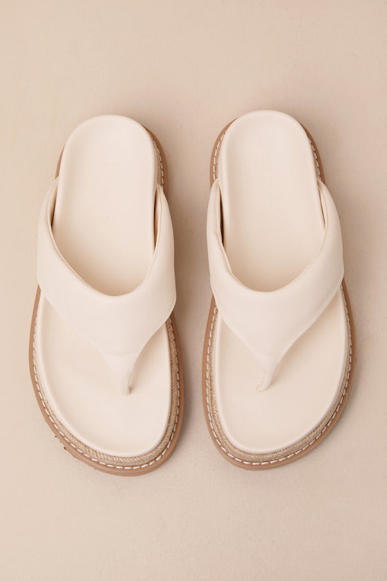 Amaya Bone Raffia Flatform Flip Flops