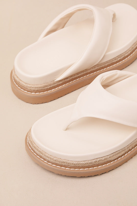Amaya Bone Raffia Flatform Flip Flops