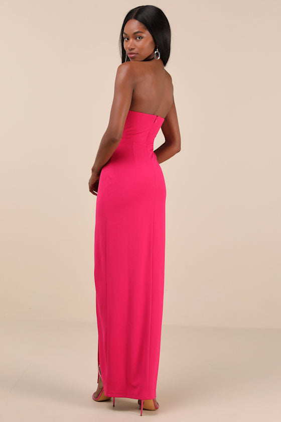 Parveen Hot Pink Strapless Column Maxi Dress