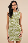 Fenicia Green Abstract Floral Embroidered Mini Dress