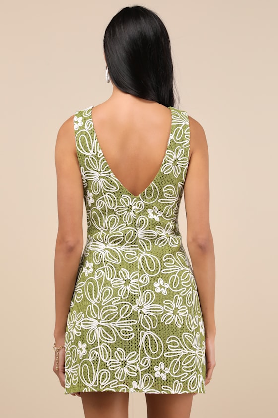 Fenicia Green Abstract Floral Embroidered Mini Dress