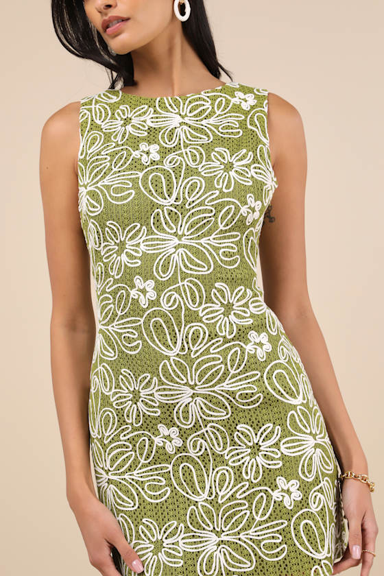 Fenicia Green Abstract Floral Embroidered Mini Dress