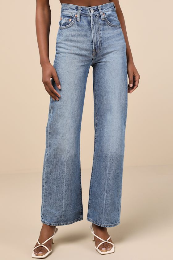 Ribcage Medium Wash Wide-Leg High-Rise Denim Jeans