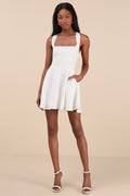 Admirably Chic White Satin Lace-Up Mini Dress With Pockets