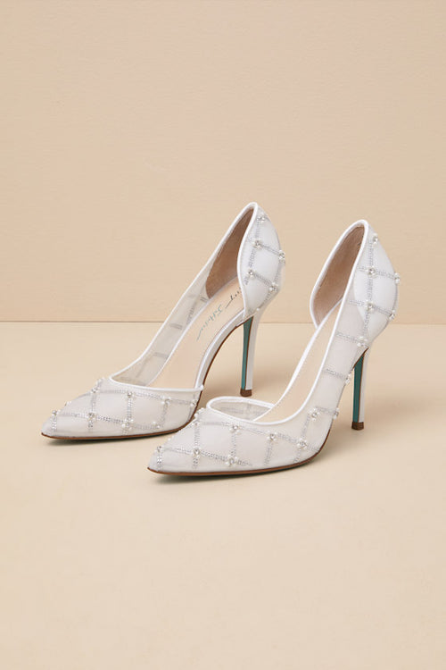SB-Cruze Ivory Mesh Rhinestone Pearl Pointed-Toe D'Orsay Pumps
