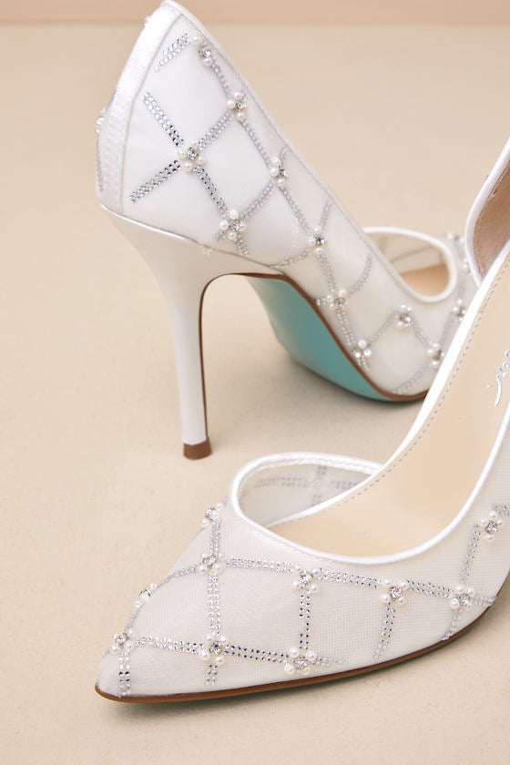 SB-Cruze Ivory Mesh Rhinestone Pearl Pointed-Toe D'Orsay Pumps