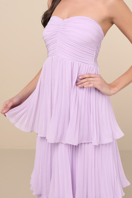 Seriously Sensational Lavender Strapless Tiered Maxi Dress