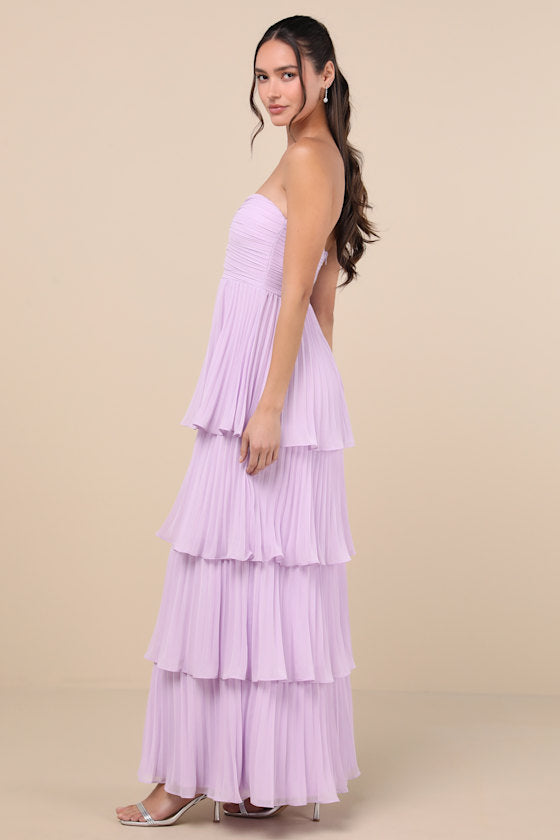 Seriously Sensational Lavender Strapless Tiered Maxi Dress