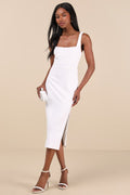 Vibrant Allure White Square Neck Sleeveless Bodycon Midi Dress