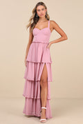 Sophisticated Occasion Pink Bustier Lace-Up Maxi Dress
