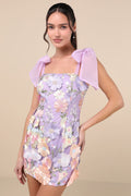 Emphatically Adorable Lavender Floral Tie-Strap Mini Dress