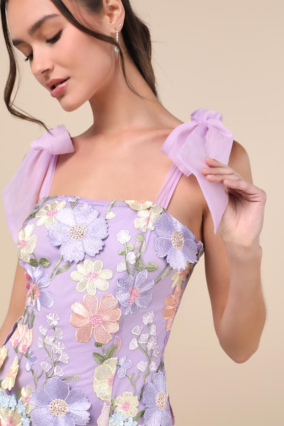 Emphatically Adorable Lavender Floral Tie-Strap Mini Dress