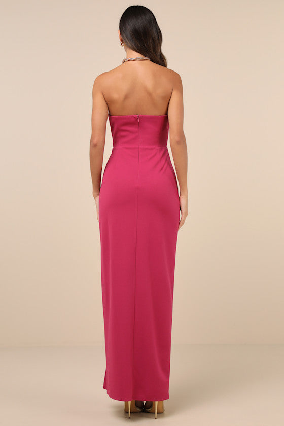Iconic Excellence Magenta Asymmetrical Strapless Maxi Dress