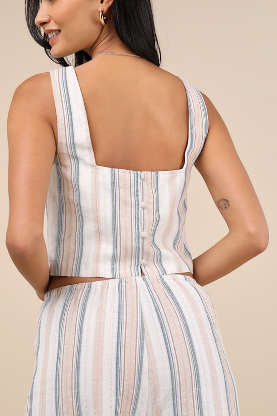 Raylon White Multi Striped Tank Top