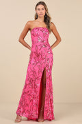 Shimmering Icon Hot Pink Sequin Lace-Up Strapless Maxi Dress