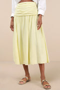 Kesia Light Yellow Textured A-Line Midi Skirt