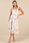 Shela Ivory Floral Jacquard Tiered Midi Dress