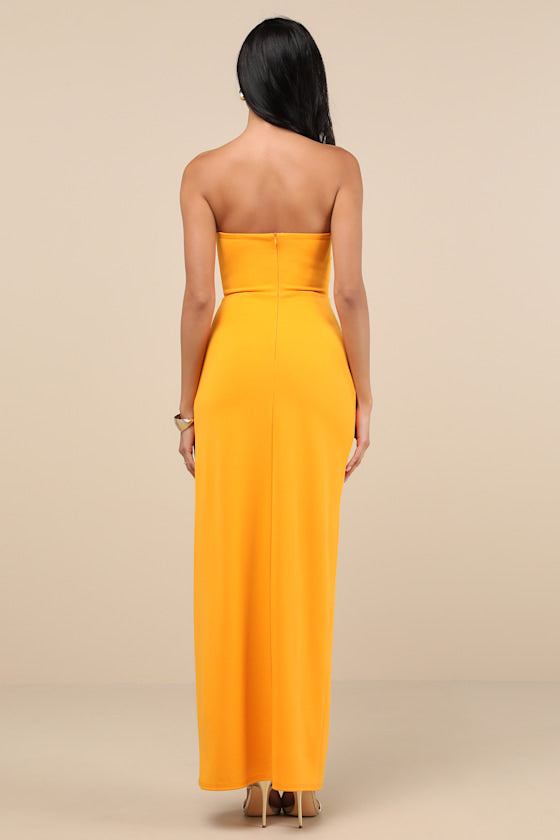 Malia Golden Yellow Ruched Strapless Maxi Dress