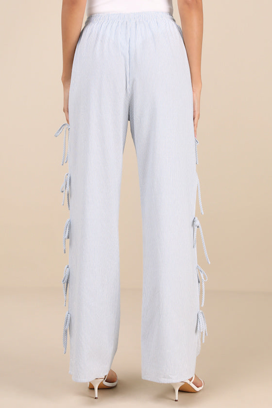 Palila Blue and White Striped Side-Tie Pants