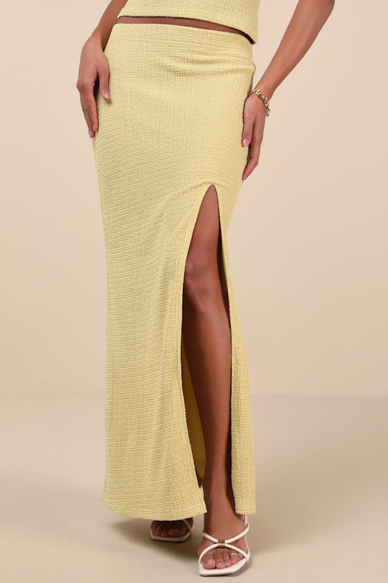 Fania Lime Textured Knit Maxi Skirt