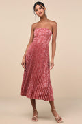 Perfectly Stunning Rusty Rose Jacquard Strapless Midi Dress