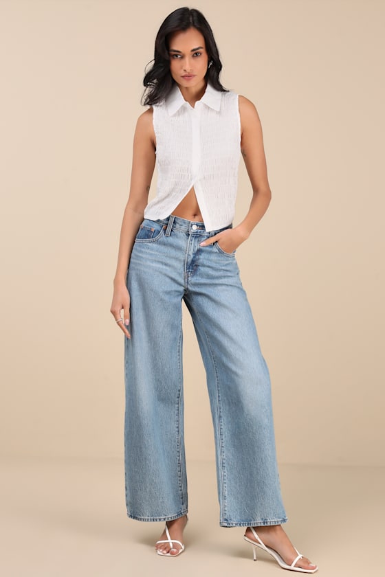 Ellema White Textured Sleeveless Collared Top