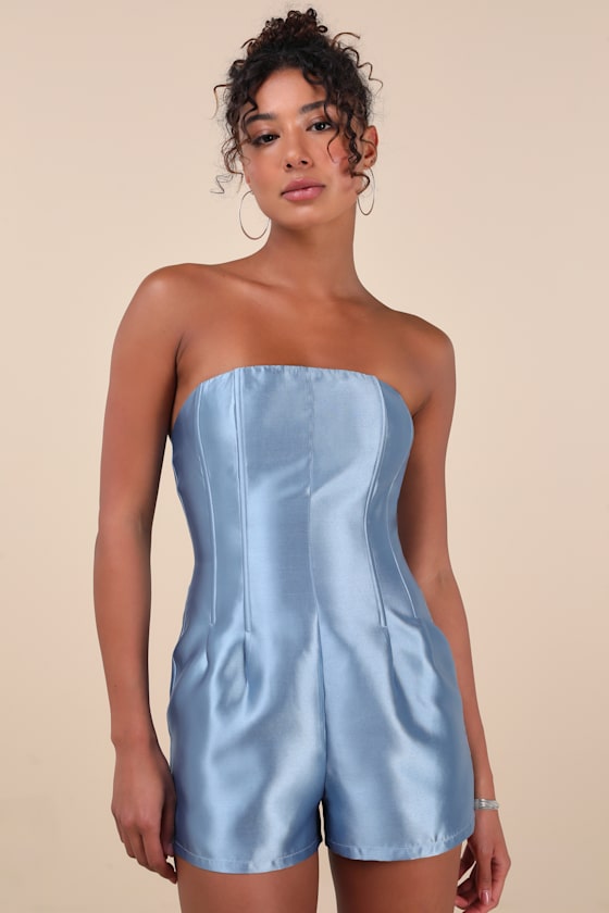 Dayvon Light Blue Strapless Romper