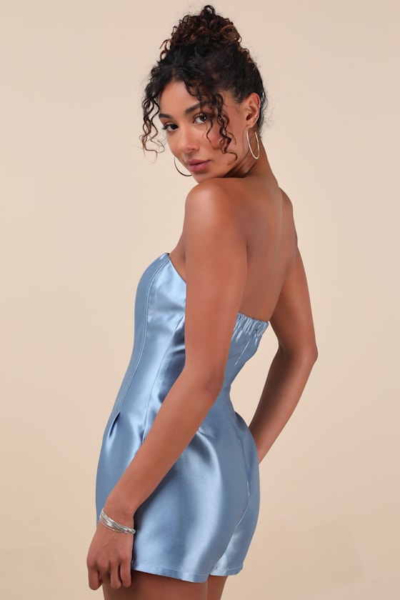 Dayvon Light Blue Strapless Romper