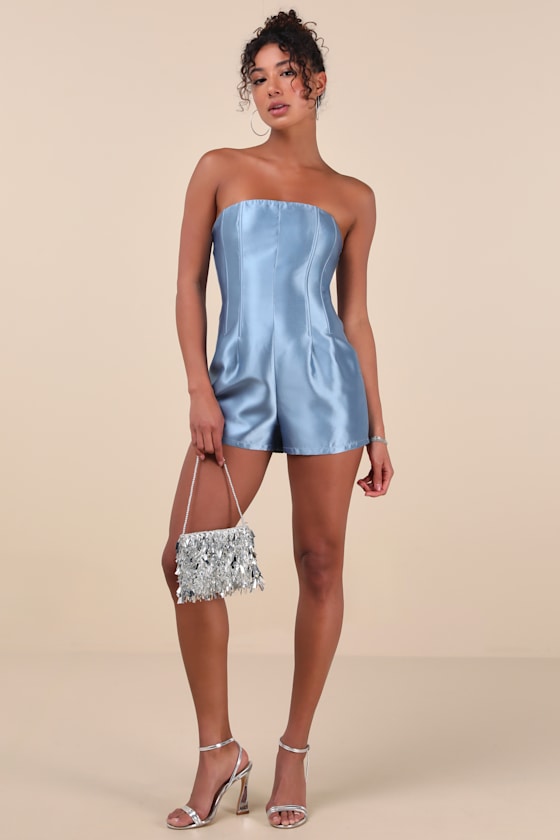 Dayvon Light Blue Strapless Romper
