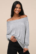 Casual Magic Heather Grey Off-the-Shoulder Sweater Top