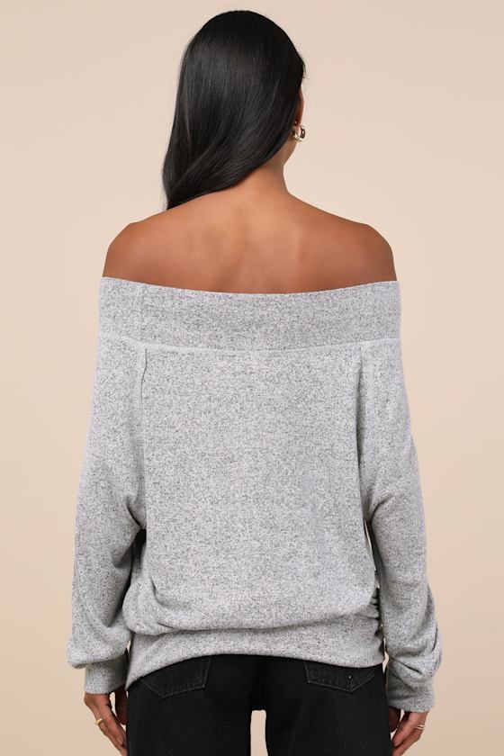 Casual Magic Heather Grey Off-the-Shoulder Sweater Top