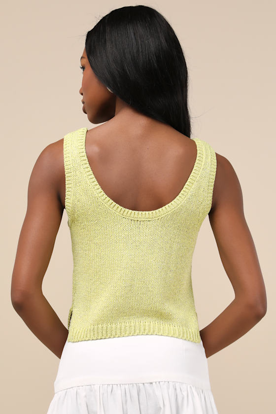 Elevated Staple Lime Green Lurex Cropped Sweater Tank Top