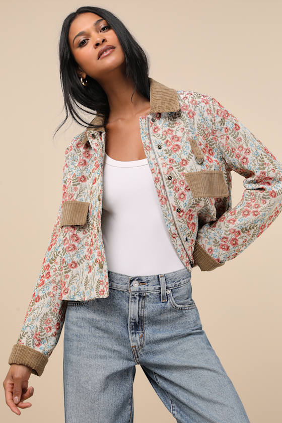Morrina Beige Multi Floral Jacquard Barn Jacket