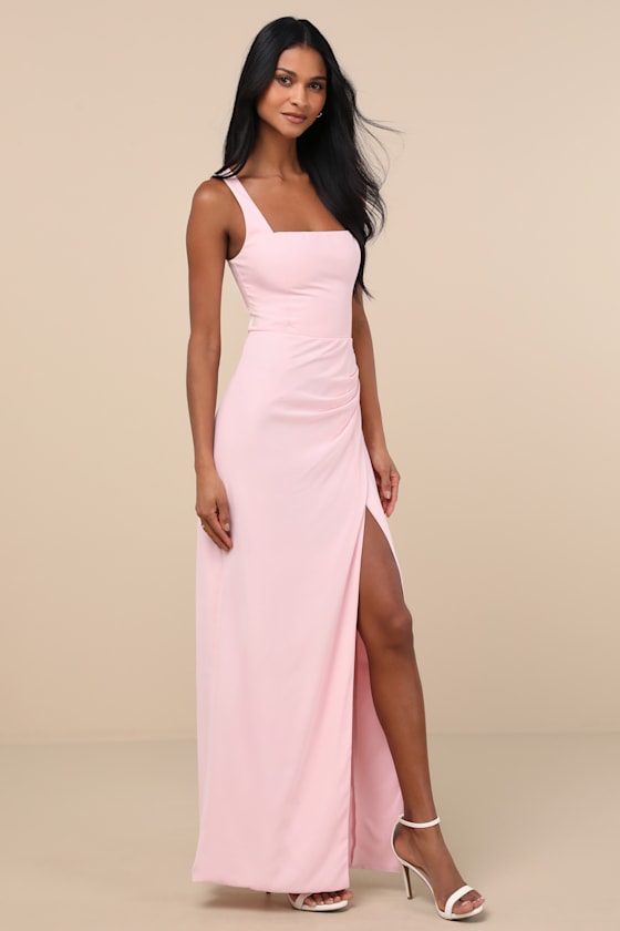 Glamorous Disposition Light Pink Ruched Maxi Dress