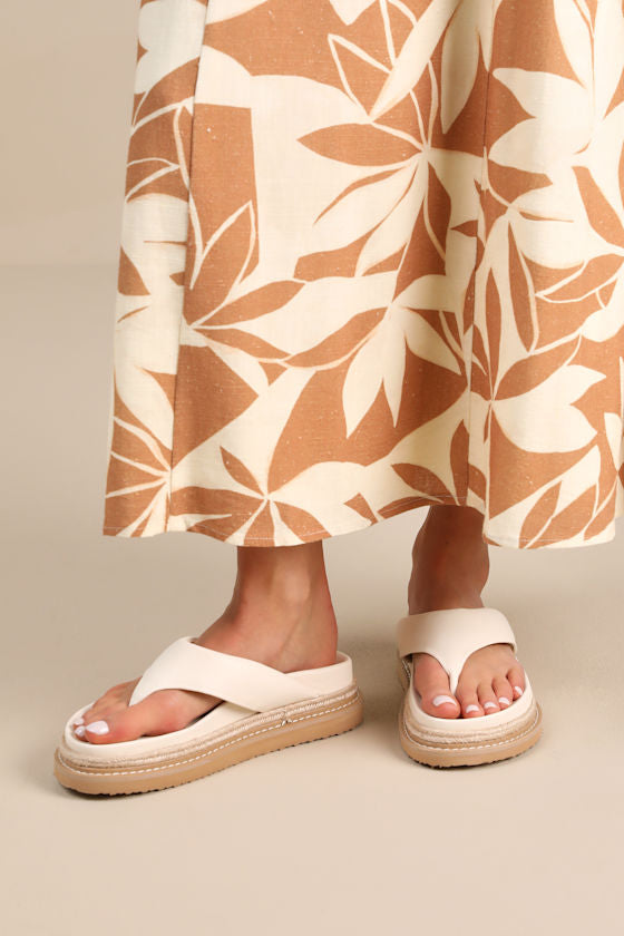 Amaya Bone Raffia Flatform Flip Flops