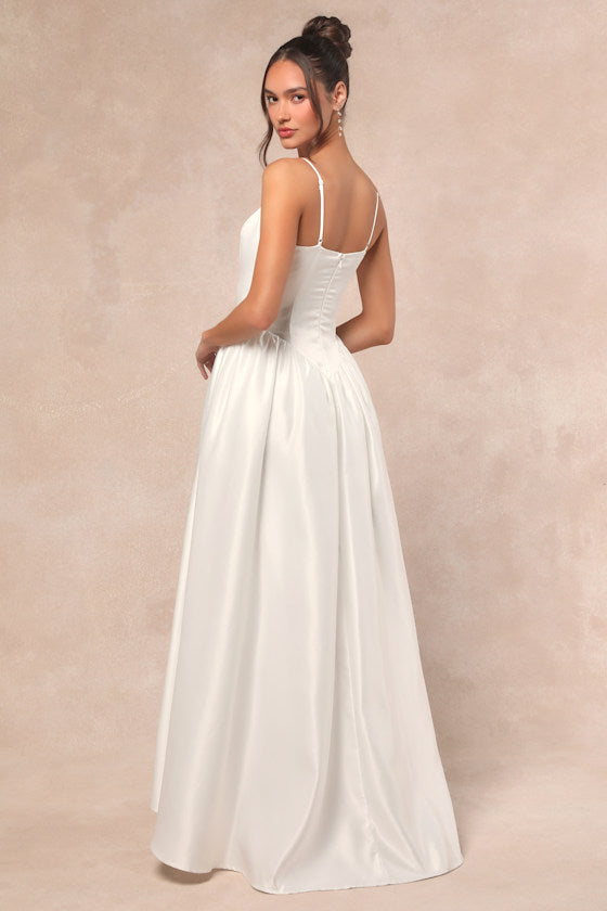 Bria White Basque Waist Maxi Dress