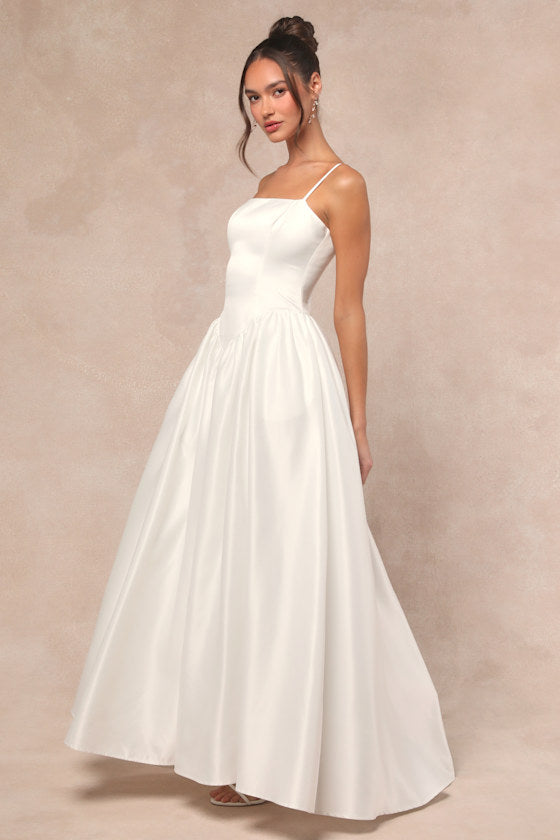 Bria White Basque Waist Maxi Dress