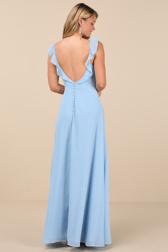 Dreamy Admiration Light Blue Ruffled Maxi Dress